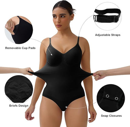 SHAPEDY Briefs Tummy Control Bodysuit with Removable Pads