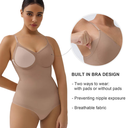 SHAPEDY Briefs Tummy Control Bodysuit with Removable Pads