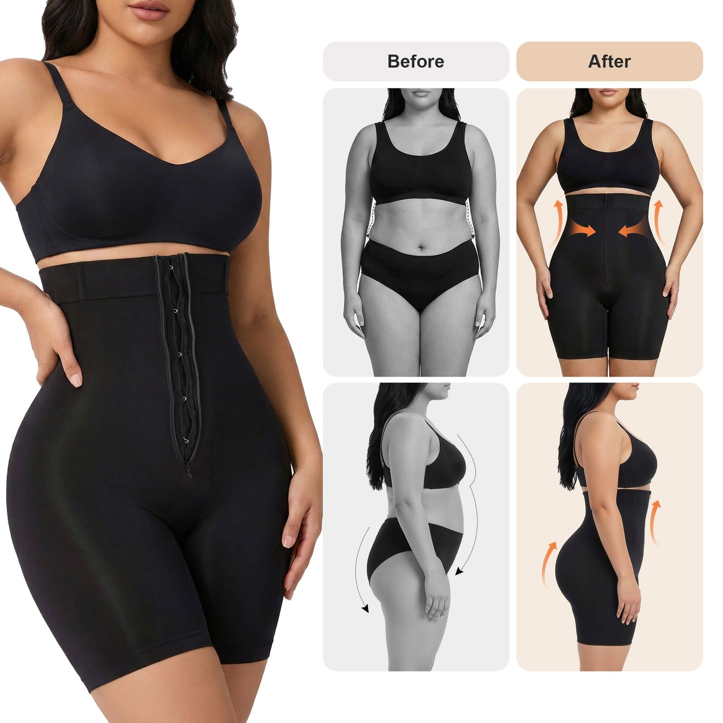 SHAPEDY High-Waisted Zip & Hook Shaper Shorts