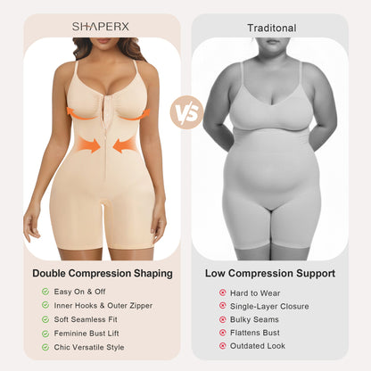 SHAPEDY Zip-Up Tummy Control Short Bodysuit