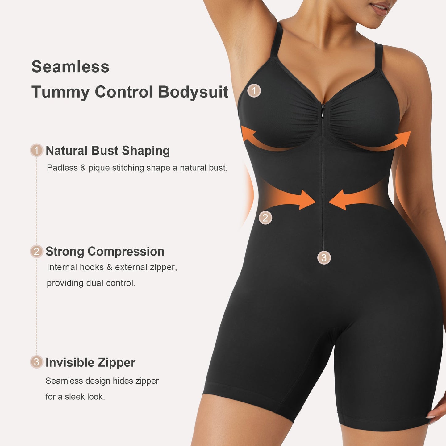 SHAPEDY Zip-Up Tummy Control Short Bodysuit