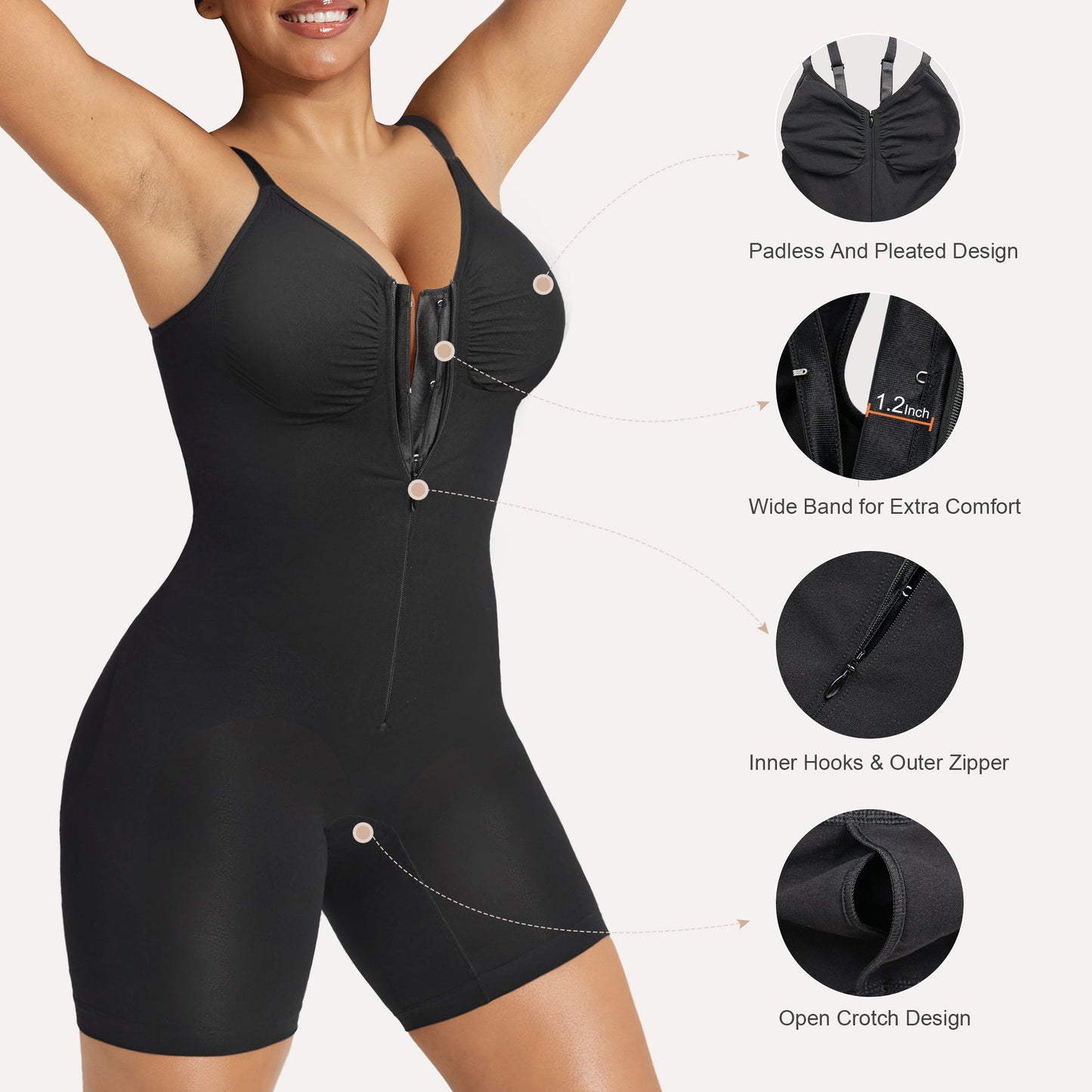 SHAPEDY Zip-Up Tummy Control Short Bodysuit