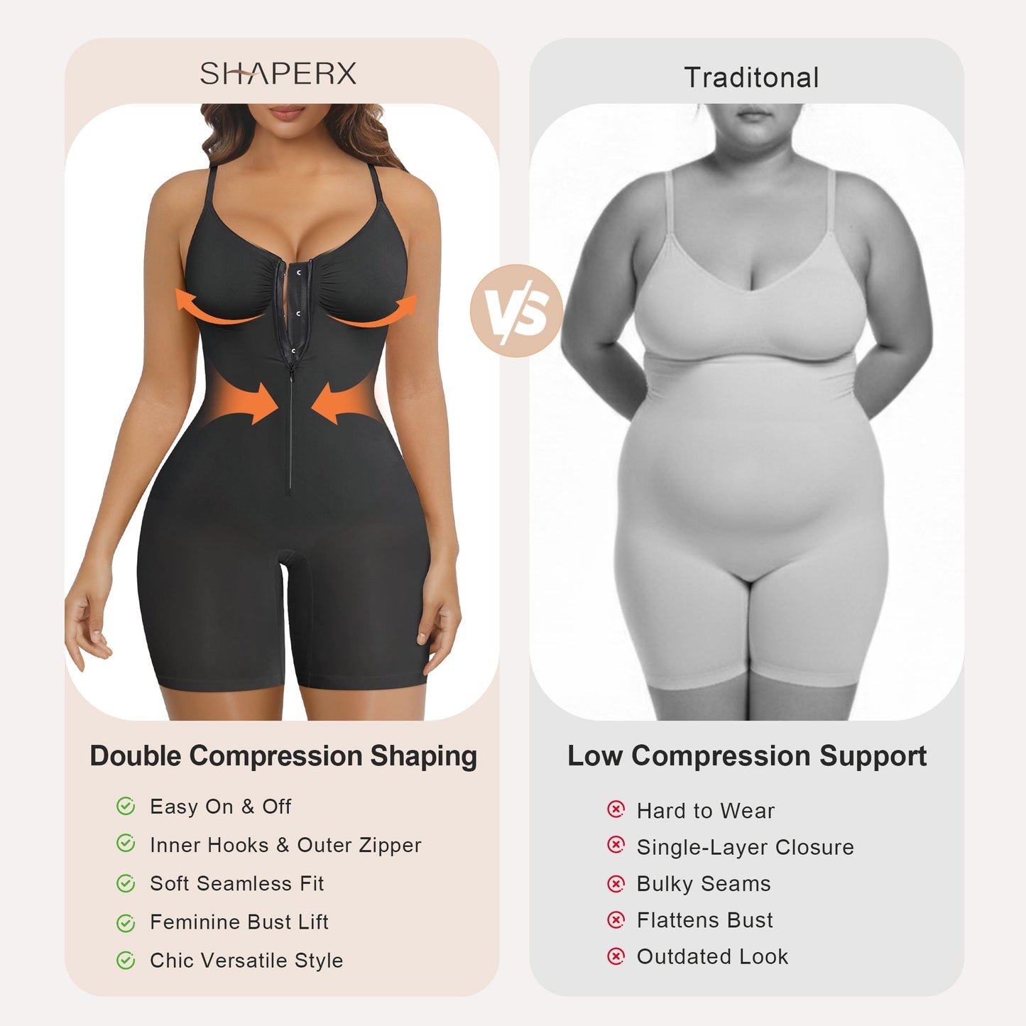 SHAPEDY Zip-Up Tummy Control Short Bodysuit