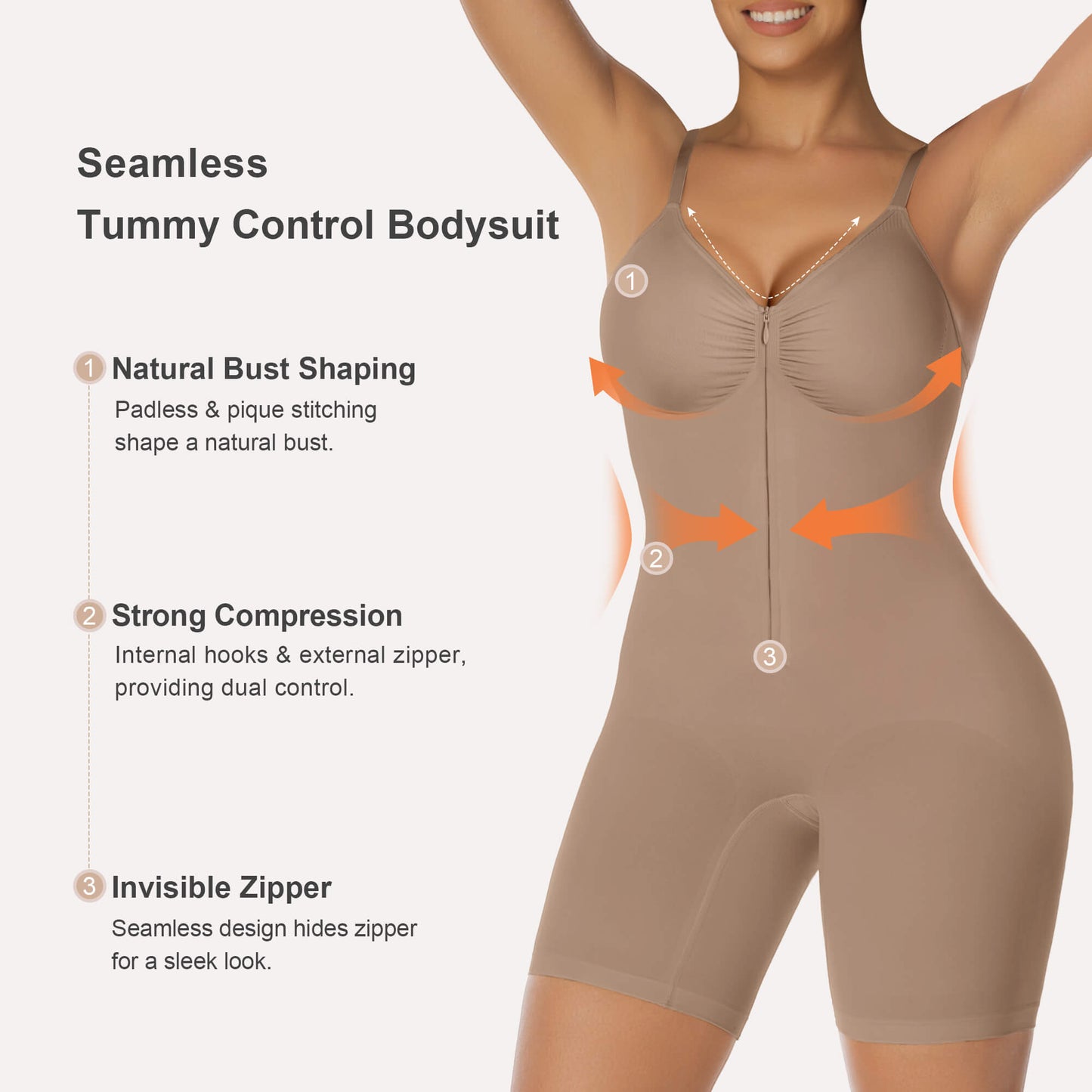 SHAPEDY Zip-Up Tummy Control Short Bodysuit