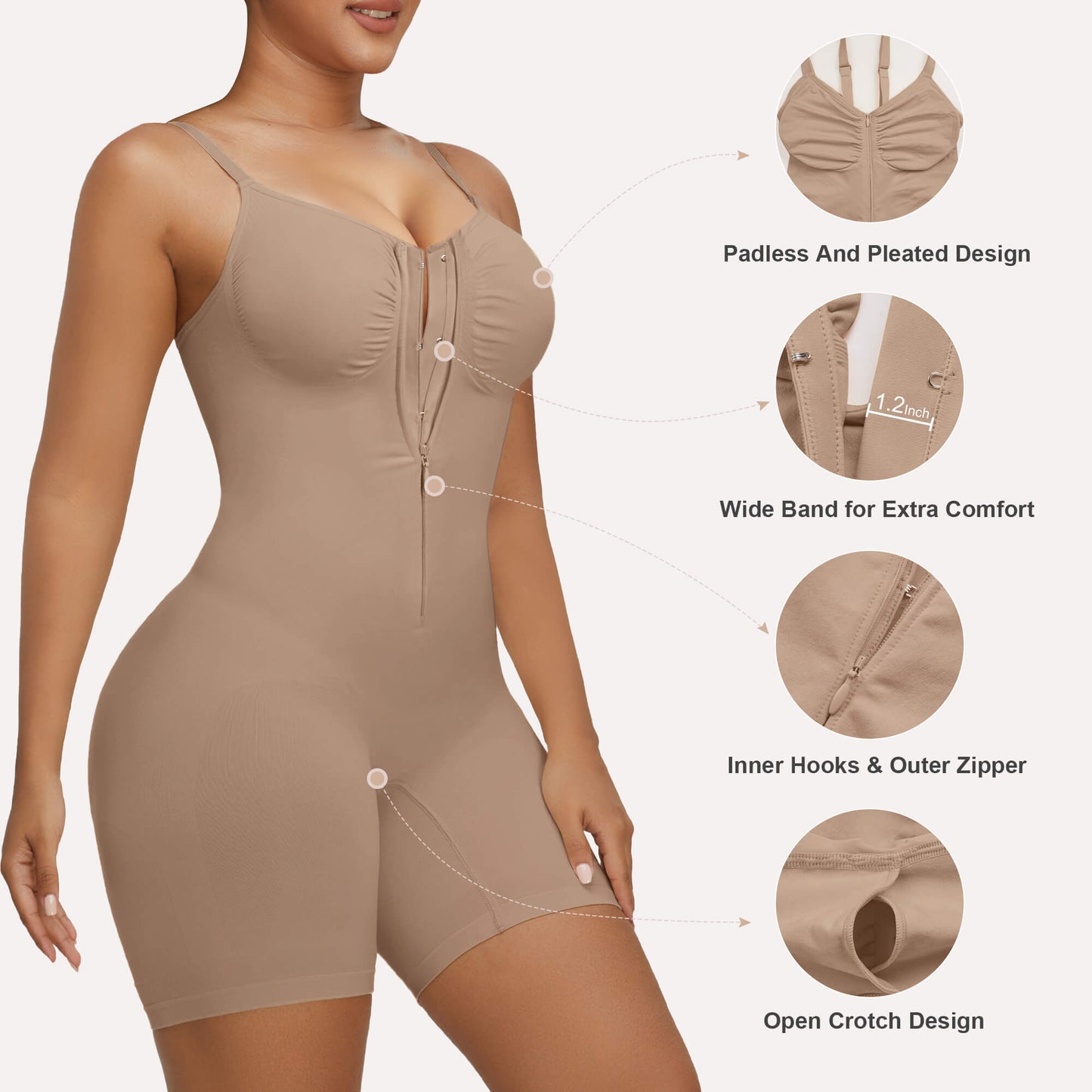 SHAPEDY Zip-Up Tummy Control Short Bodysuit