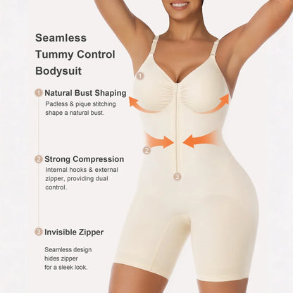SHAPEDY Zip-Up Tummy Control Short Bodysuit
