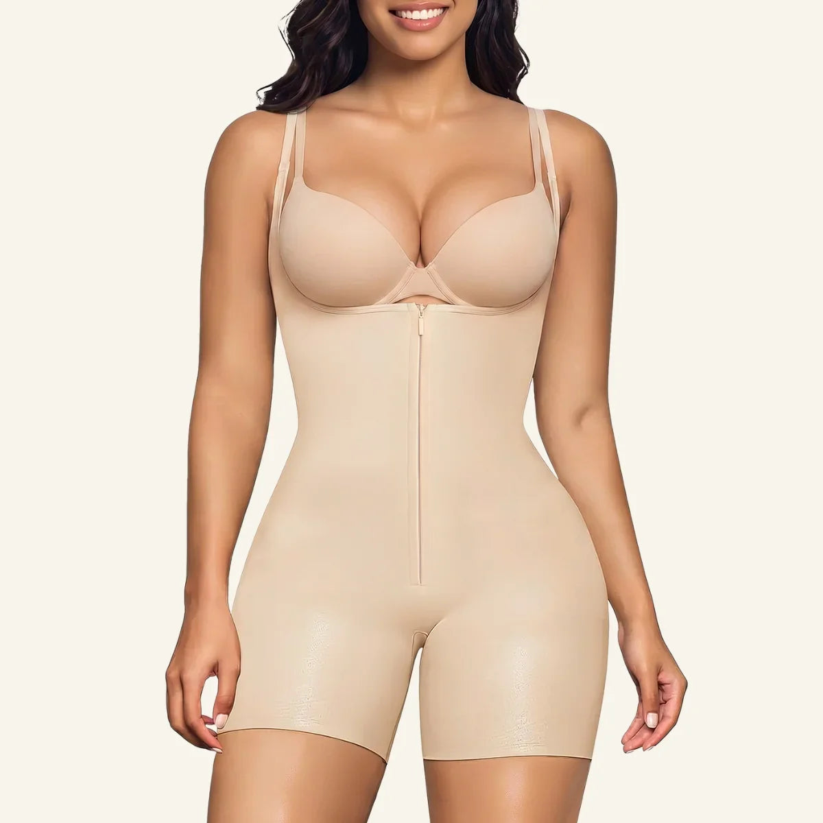 SHAPEDY High-Compression X-Panel Open-Bust Zip Bodysuit