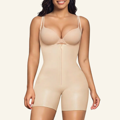 SHAPEDY High-Compression X-Panel Open-Bust Zip Bodysuit