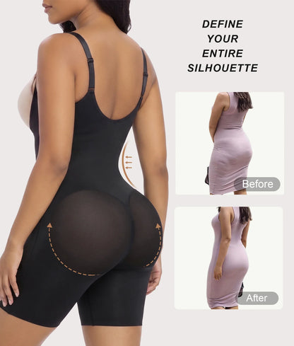 SHAPEDY High-Compression X-Panel Open-Bust Zip Bodysuit