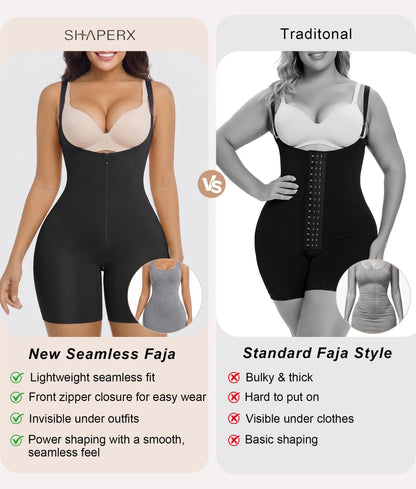 SHAPEDY High-Compression X-Panel Open-Bust Zip Bodysuit