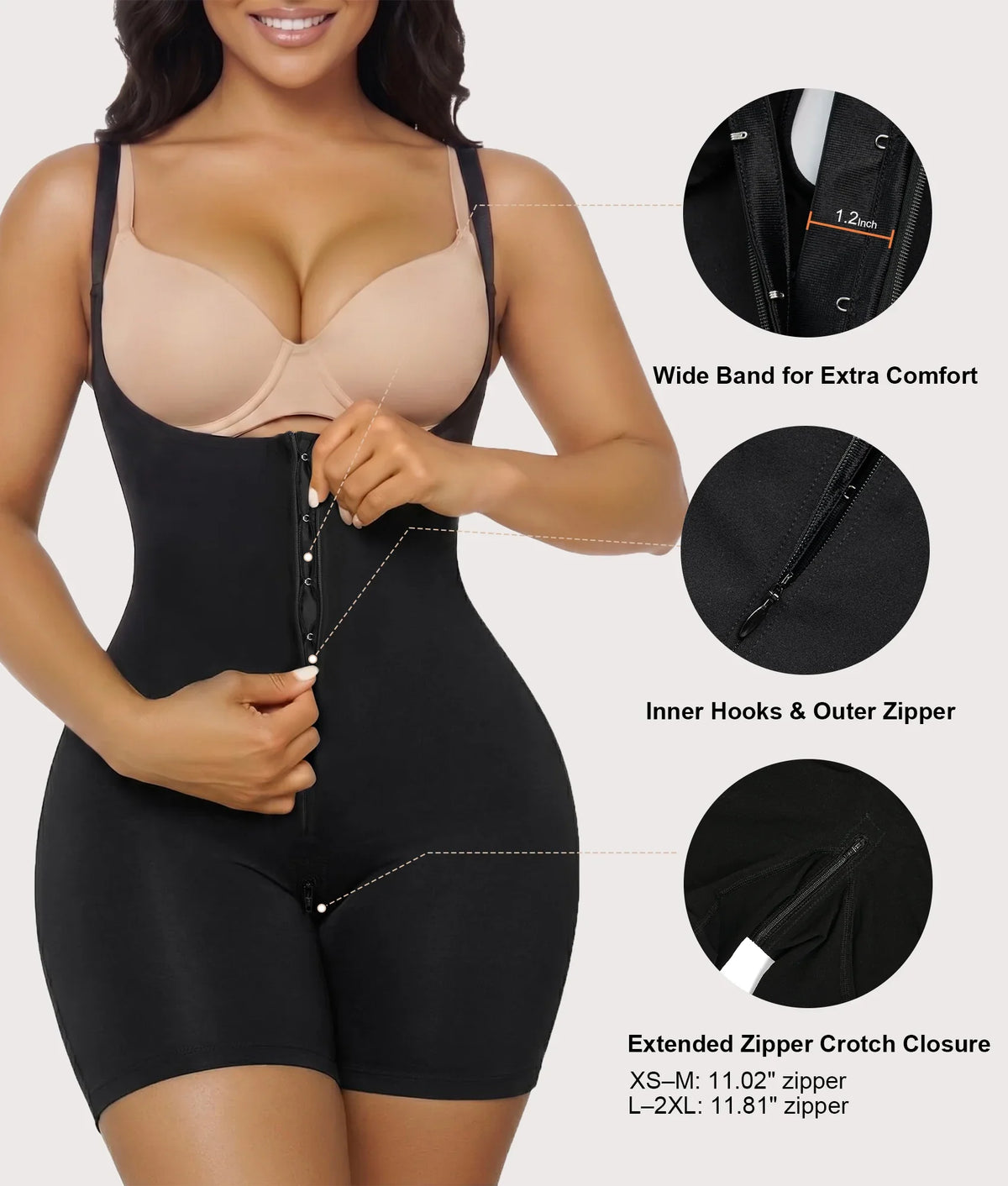 SHAPEDY High-Compression X-Panel Open-Bust Zip Bodysuit