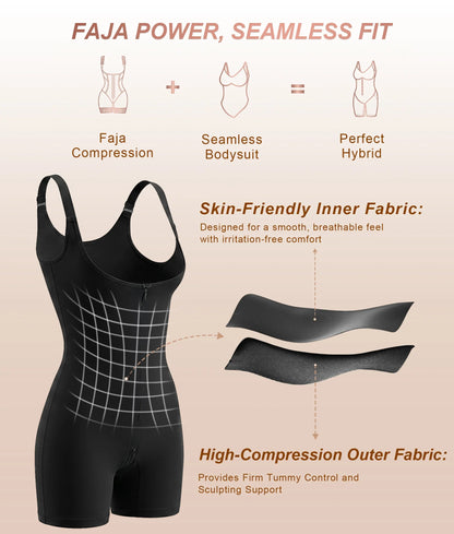 SHAPEDY High-Compression X-Panel Open-Bust Zip Bodysuit
