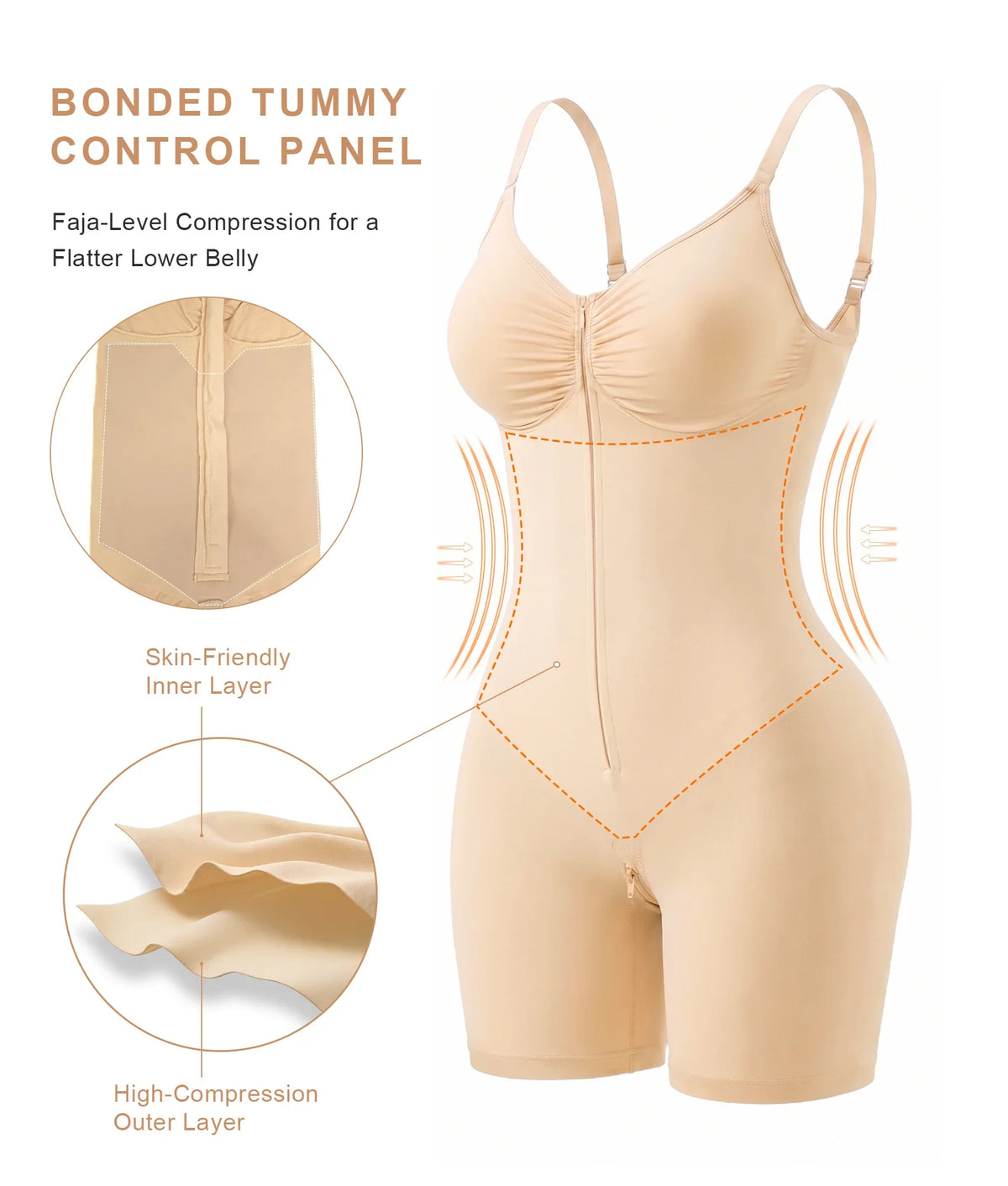 SHAPEDY High-Compression X-Panel Zip Mid-Thigh Bodysuit