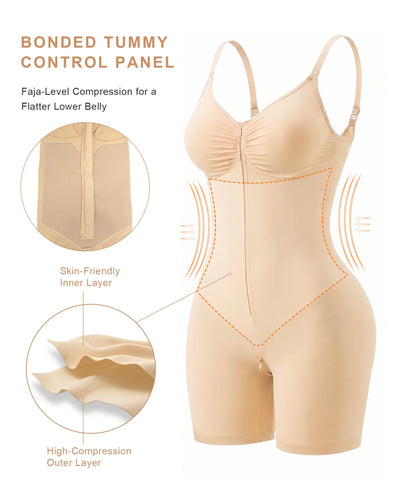 SHAPEDY High-Compression X-Panel Zip Mid-Thigh Bodysuit