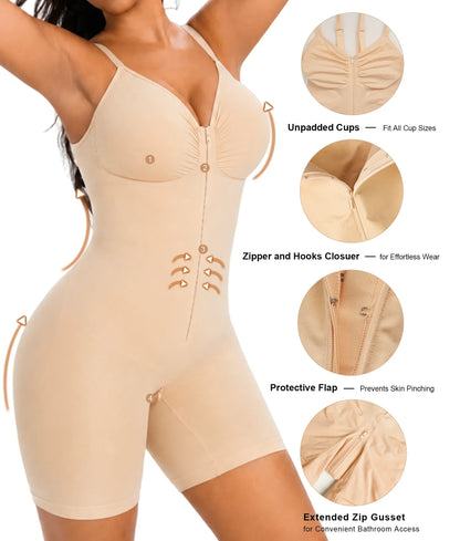 SHAPEDY High-Compression X-Panel Zip Mid-Thigh Bodysuit