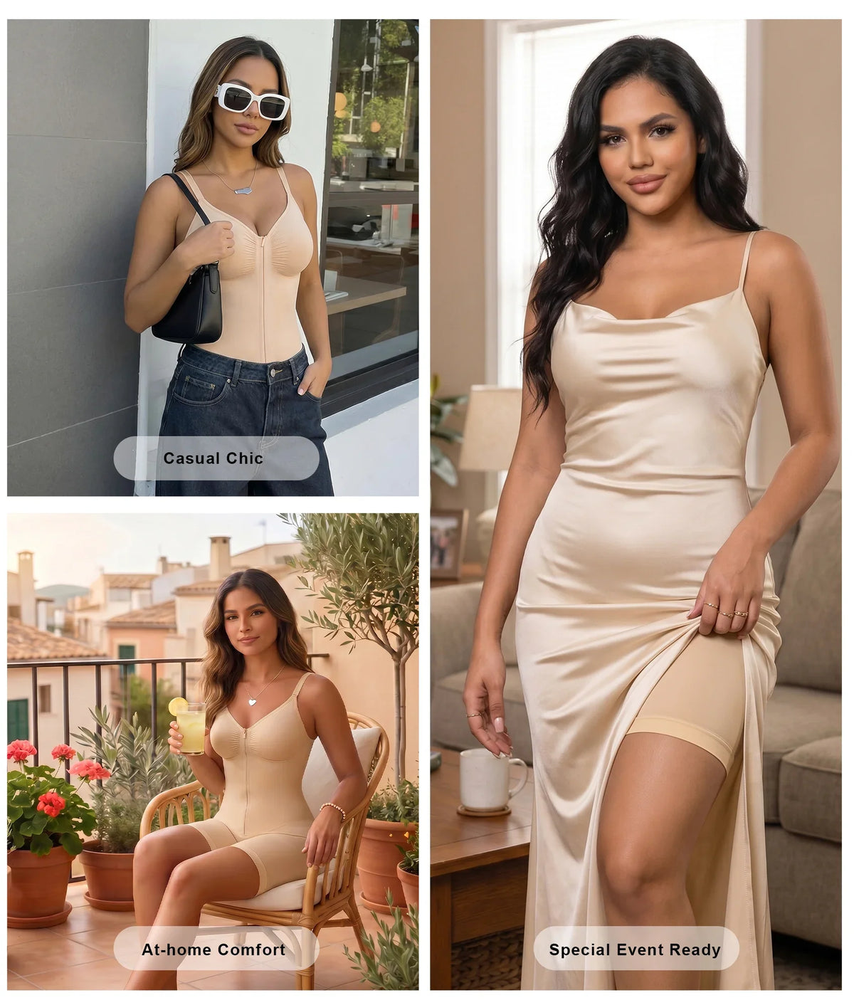 SHAPEDY High-Compression X-Panel Zip Mid-Thigh Bodysuit