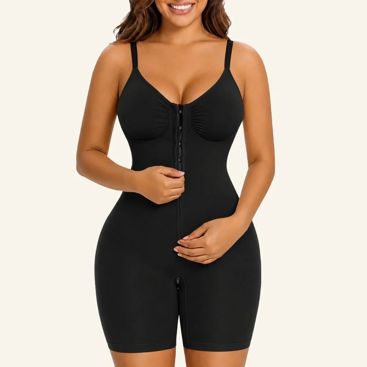 SHAPEDY High-Compression X-Panel Zip Mid-Thigh Bodysuit