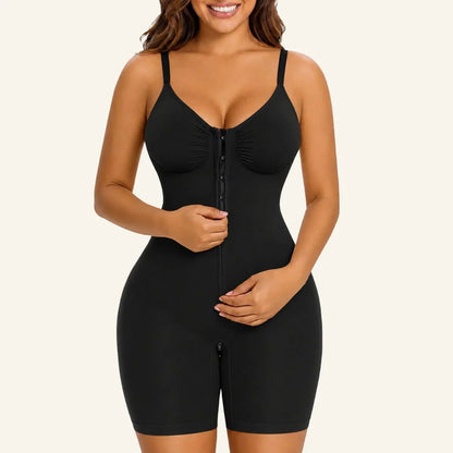 SHAPEDY High-Compression X-Panel Zip Mid-Thigh Bodysuit