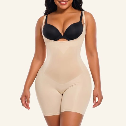SHAPEDY Contour X-Panel Open-Bust Mid-Thigh Bodysuit