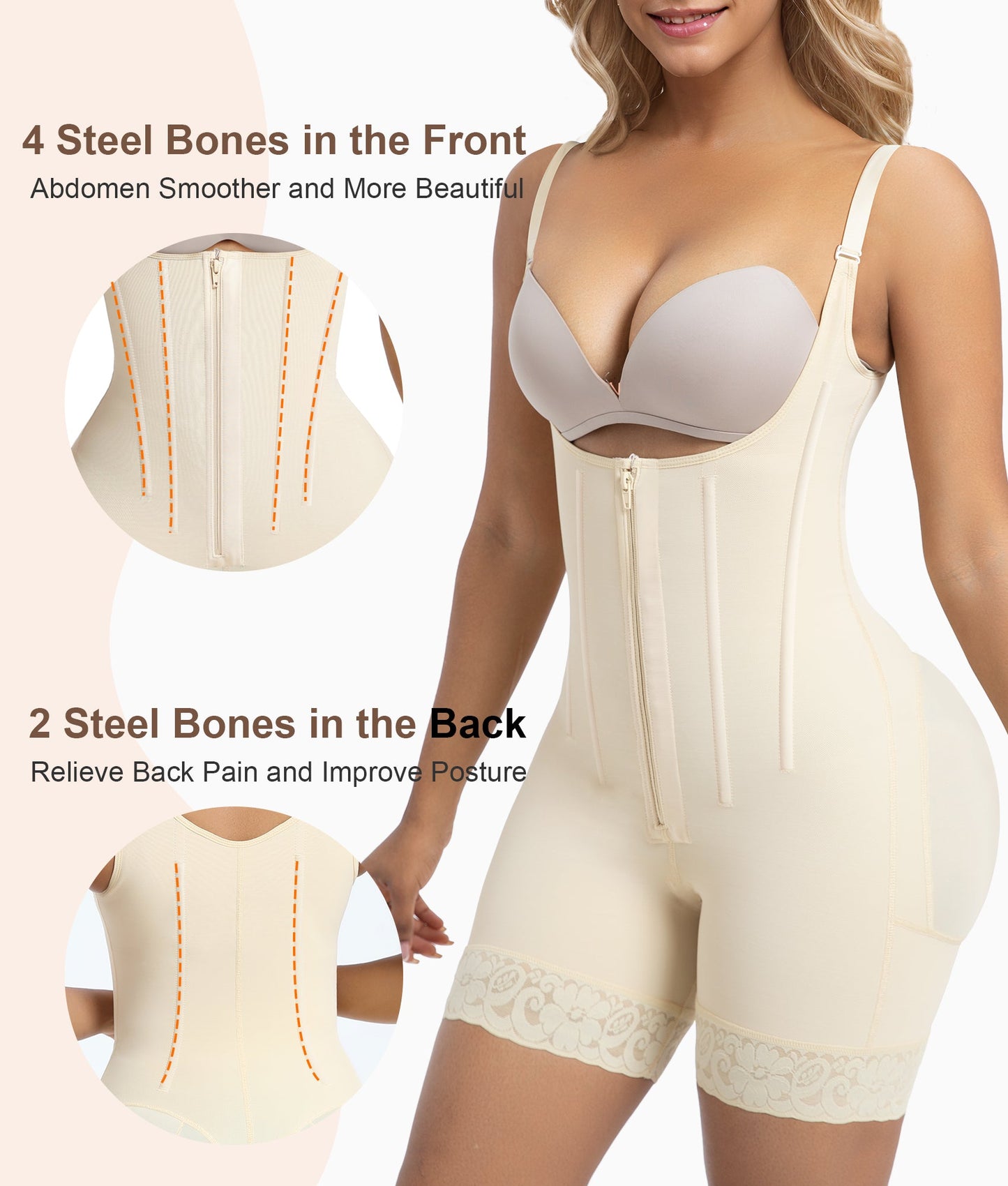 SHAPEDY 6-Steel-Bones Tummy Control Zip & Hooks Faja with Butt Lift