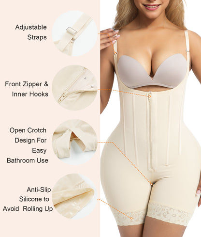 SHAPEDY 6-Steel-Bones Tummy Control Zip & Hooks Faja with Butt Lift