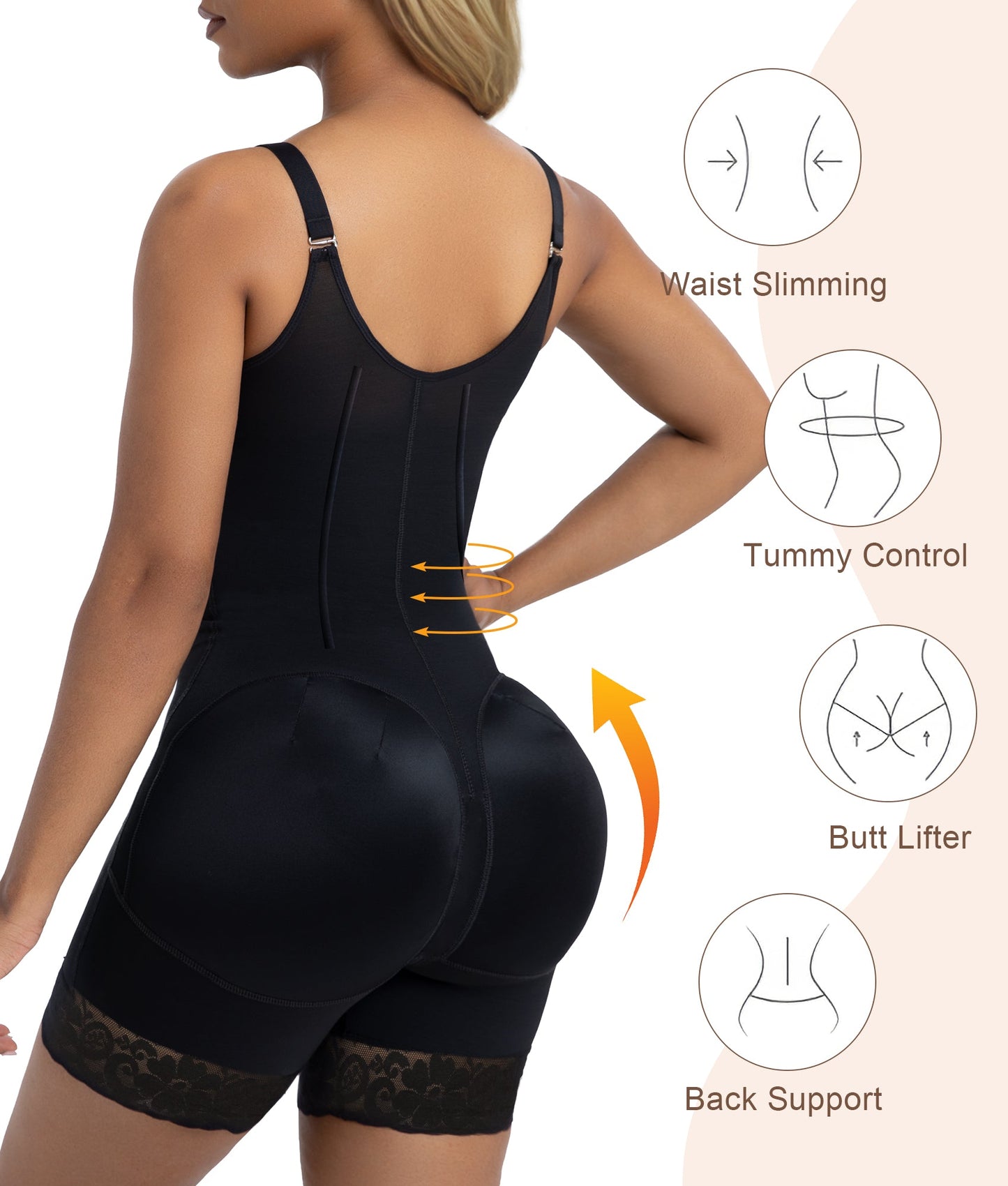 SHAPEDY 6-Steel-Bones Tummy Control Zip & Hooks Faja with Butt Lift