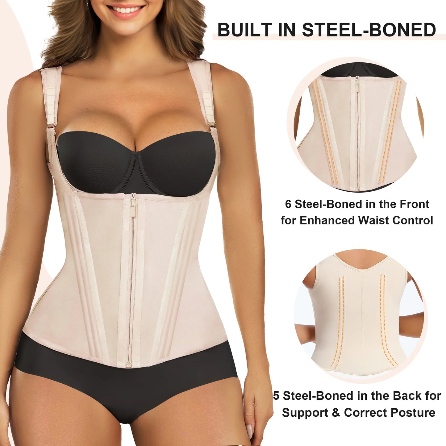 SHAPEDY 15 Flexible Steel Bones Sport Waist Trainer with Shoulder Straps