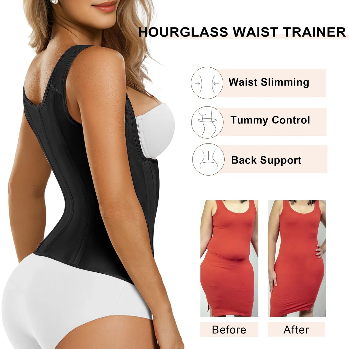 SHAPEDY 15 Flexible Steel Bones Sport Waist Trainer with Shoulder Straps