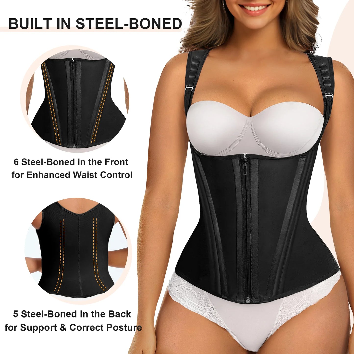 SHAPEDY 15 Flexible Steel Bones Sport Waist Trainer with Shoulder Straps