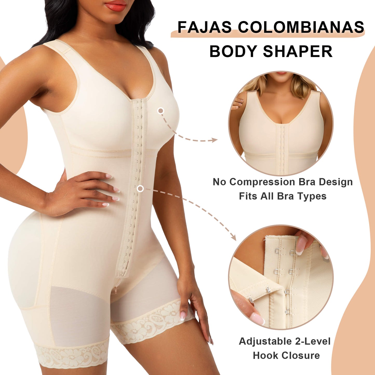 SHAPEDY Full Body Hooked Faja Bodysuit with Zipper Crotch