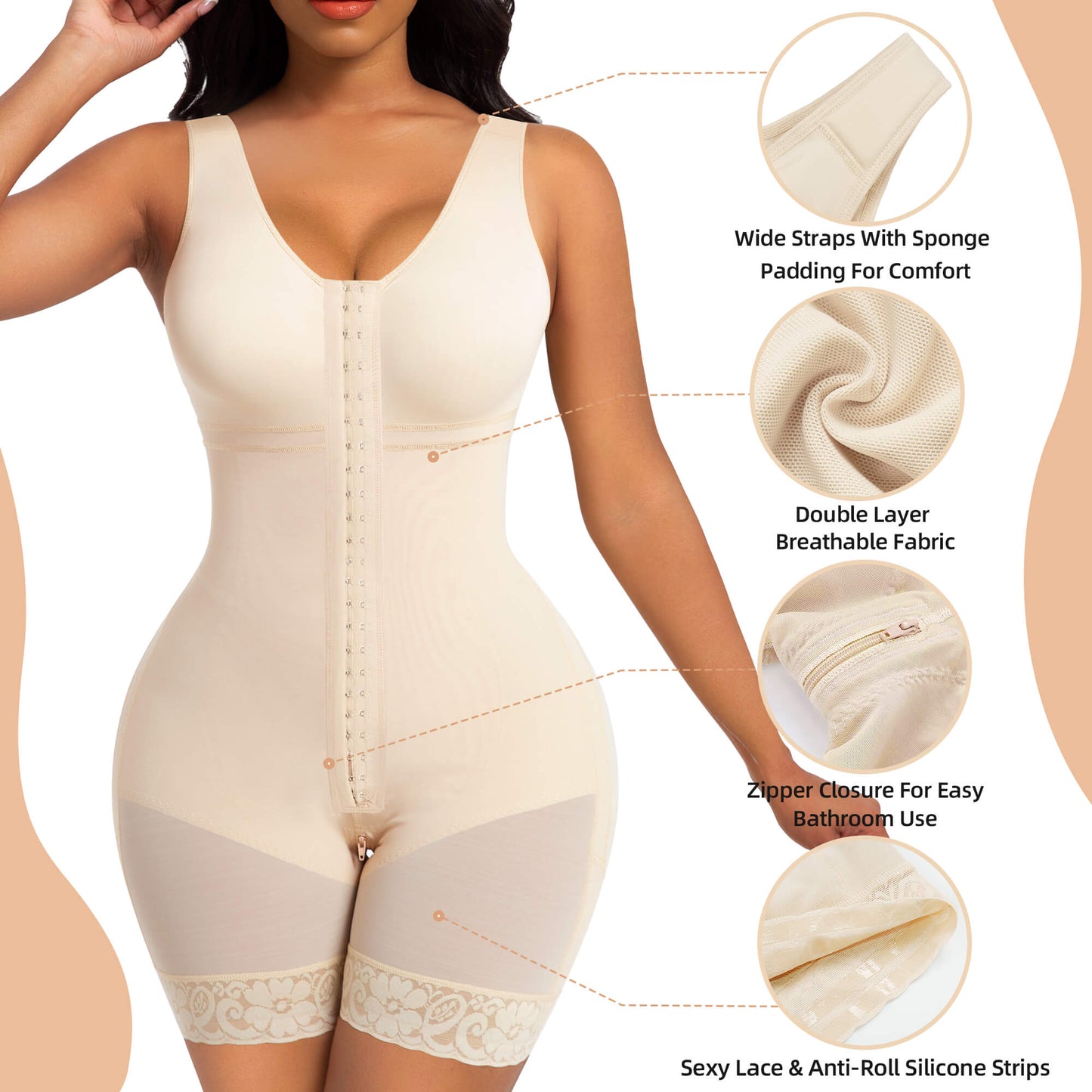 SHAPEDY Full Body Hooked Faja Bodysuit with Zipper Crotch