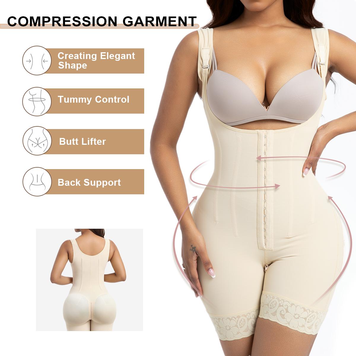 SHAPEDY 6-Steel-Bones Hooked Faja Tummy Control Bodysuit with Butt Lift