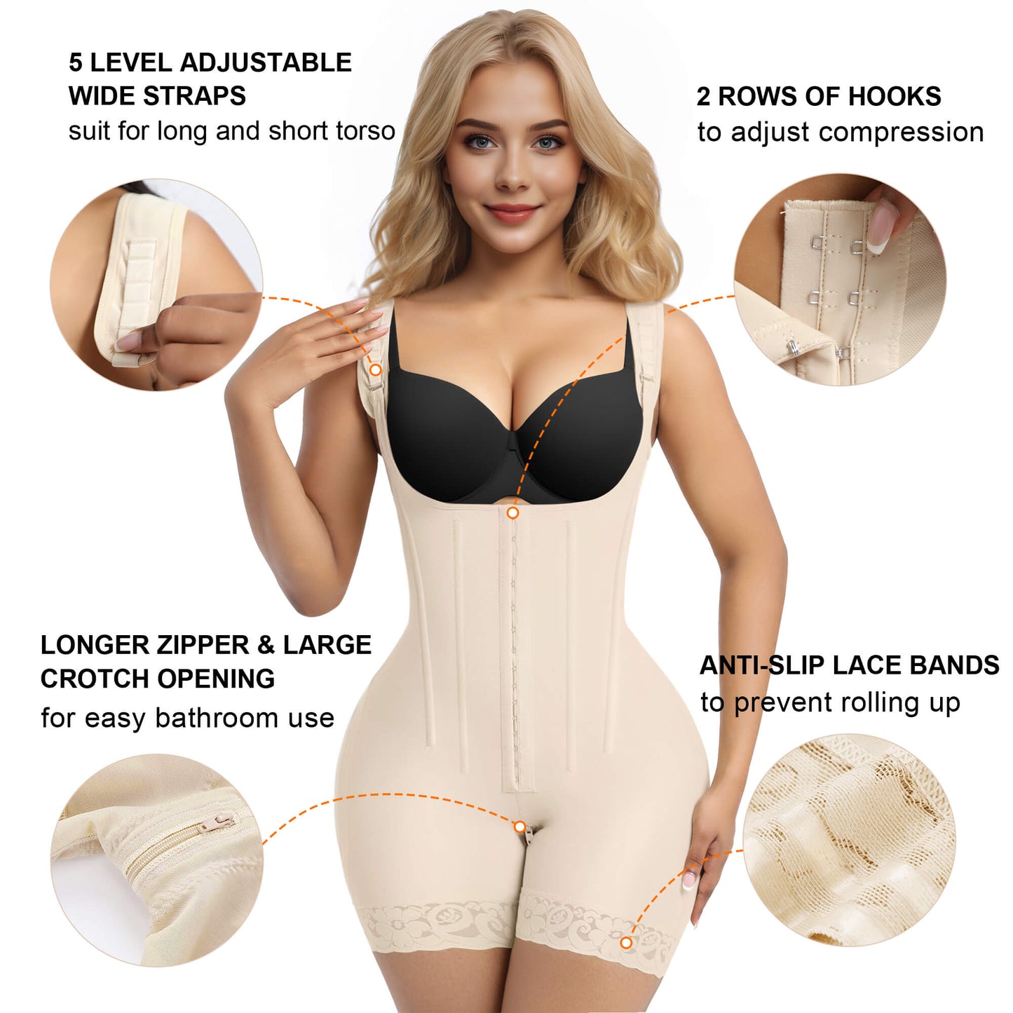 SHAPEDY 6-Steel-Bones Hooked Faja Tummy Control Bodysuit with Butt Lift