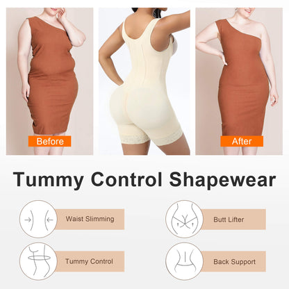 SHAPEDY 6-Steel-Bones Hooked Faja Tummy Control Bodysuit with Butt Lift