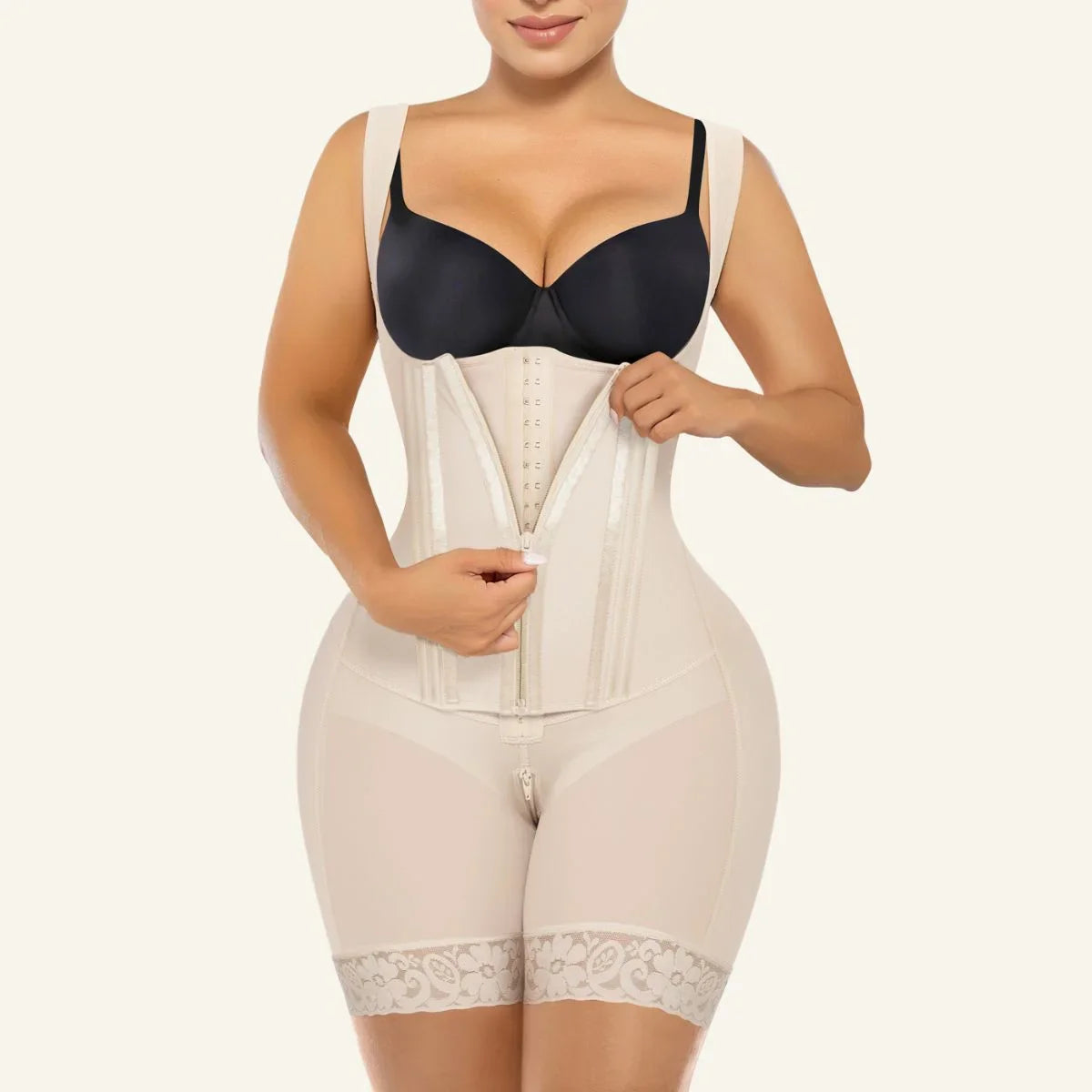 SHAPEDY Zipper & Hook 8-Steel-Bones Open Bust Fajas with Butt Lift