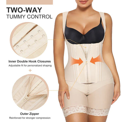 SHAPEDY Zipper & Hook 8-Steel-Bones Open Bust Fajas with Butt Lift