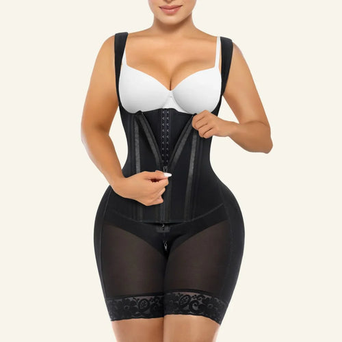 SHAPEDY Zipper & Hook 8-Steel-Bones Open Bust Fajas with Butt Lift