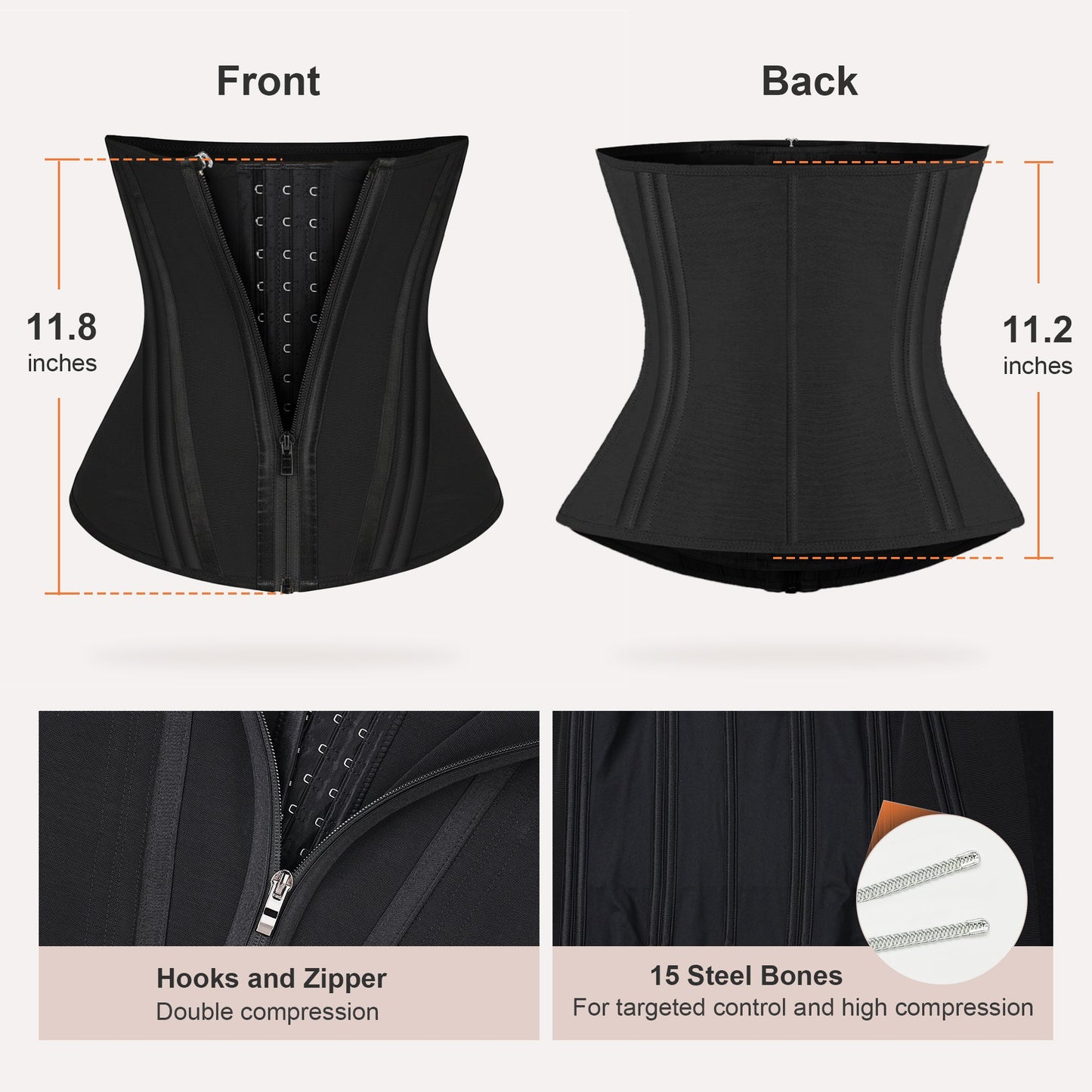 SHAPEDY 15 Steel Bones Waist Trainer for Workout & Hourglass Shaping