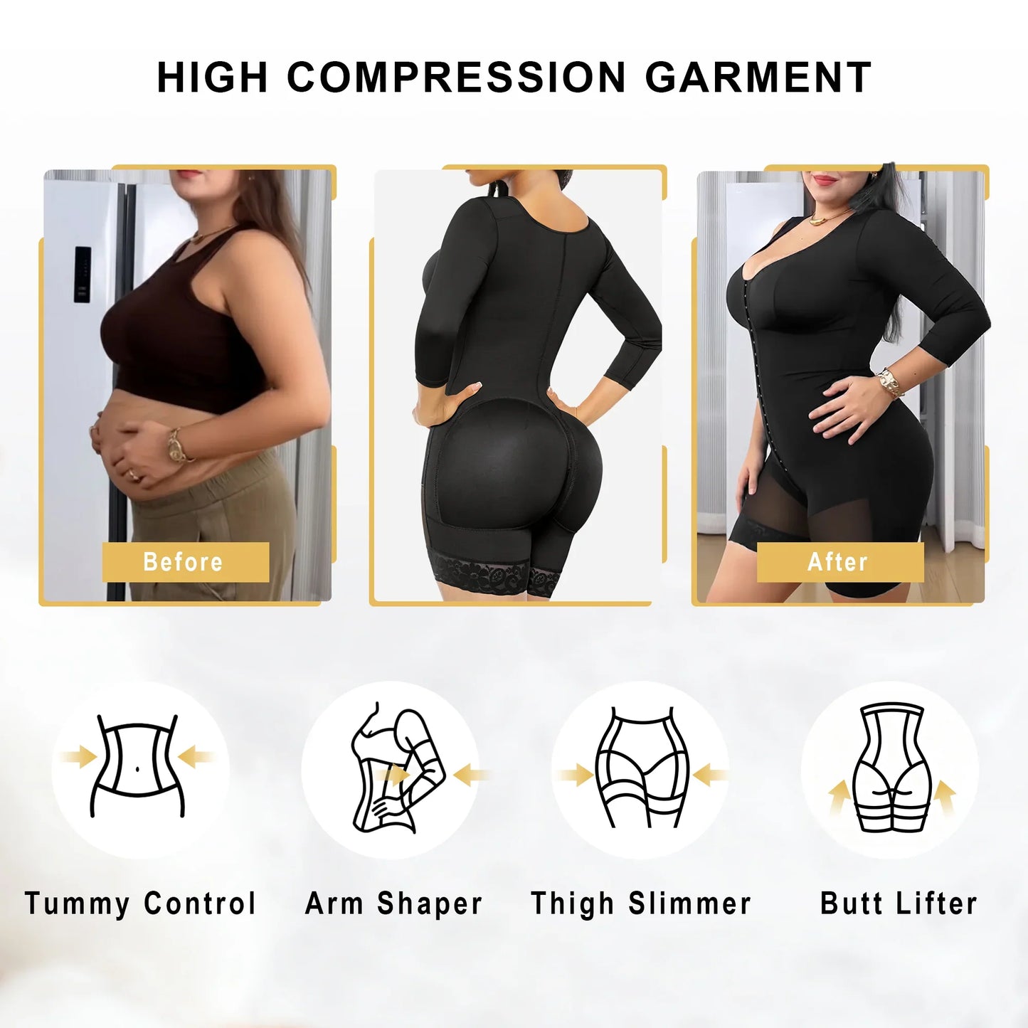 SHAPEDY Post-Surgery Arm Slimming Full Body Faja with Zipper Crotch