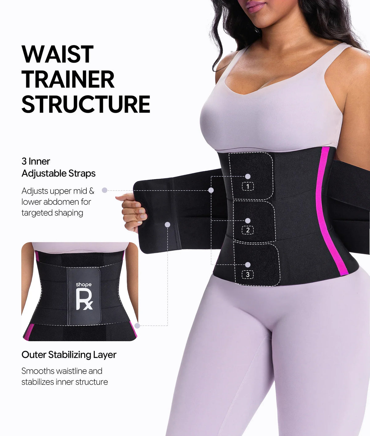 SHAPEDY 3-Strap Targeted Waist Trainer Belt - Adjustable Tummy Control