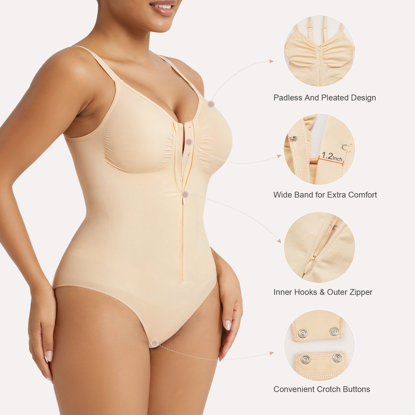 SHAPEDY Zip-Up Tummy Control Brief Bodysuit