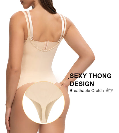 SHAPEDY Seamless Open-Bust Tummy Control Thong Bodysuit