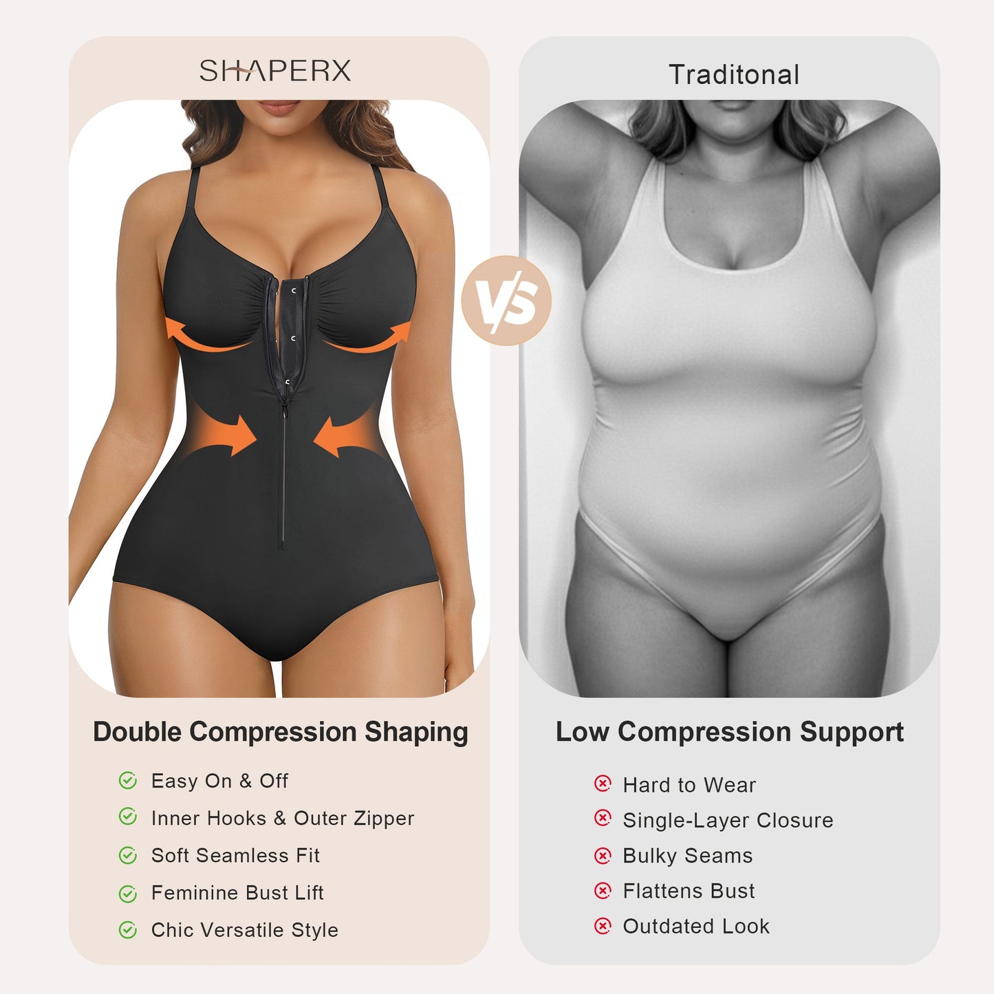 SHAPEDY Zip-Up Tummy Control Brief Bodysuit