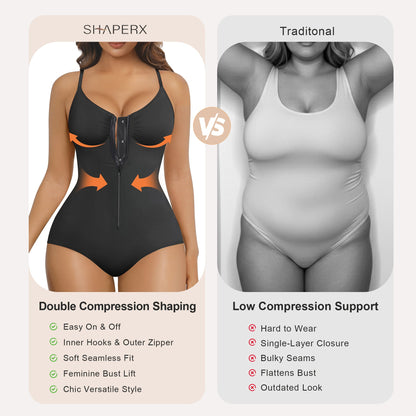 SHAPEDY Zip-Up Tummy Control Brief Bodysuit