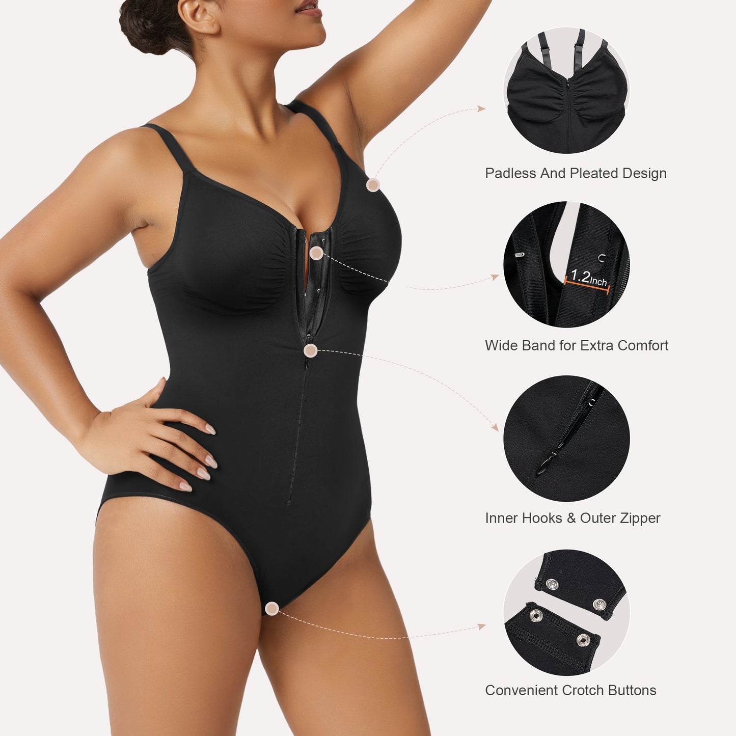 SHAPEDY Zip-Up Tummy Control Brief Bodysuit