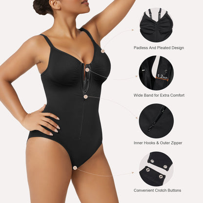 SHAPEDY Zip-Up Tummy Control Brief Bodysuit