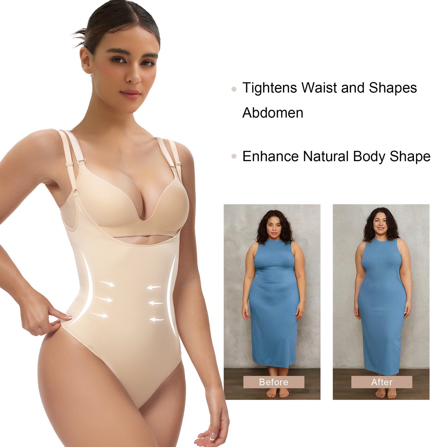 SHAPEDY Seamless Open-Bust Tummy Control Thong Bodysuit