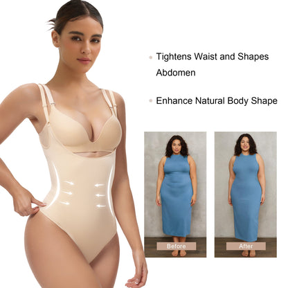 SHAPEDY Seamless Open-Bust Tummy Control Thong Bodysuit